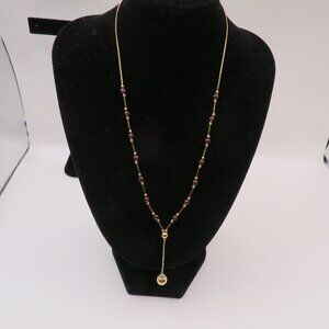 Beaded Necklace Garnet Color and Gold Tone Beads